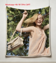 Coach Elle Fanning Beige Tabby Flannel Throw Blanket for Sofa and Wall Decor C359
